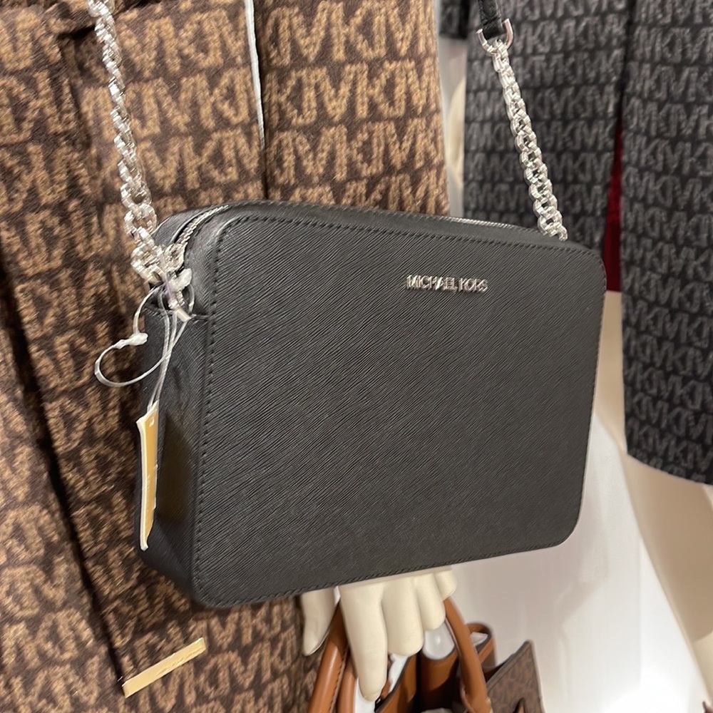 Michael Kors Jet Set Item Large East West Zip Crossbody Leather Black - Picture 15 of 16